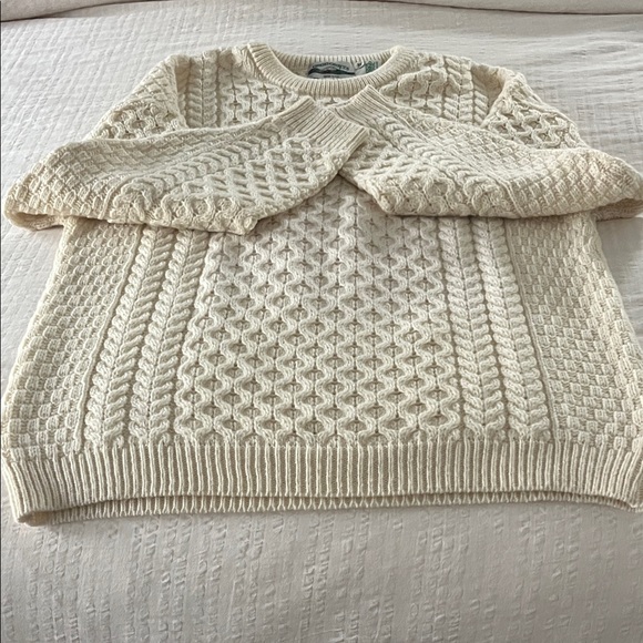 100% Merino Wool Aran Crafts Ireland Cream Cable Knit Sweater XXL - Picture 2 of 8